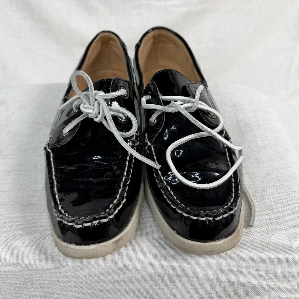 White Mountain‎ Headsail Black Patent Leather Boat Shoes Preppy Loafers Mens 10M